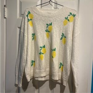 Lemon Patterned White Sweater